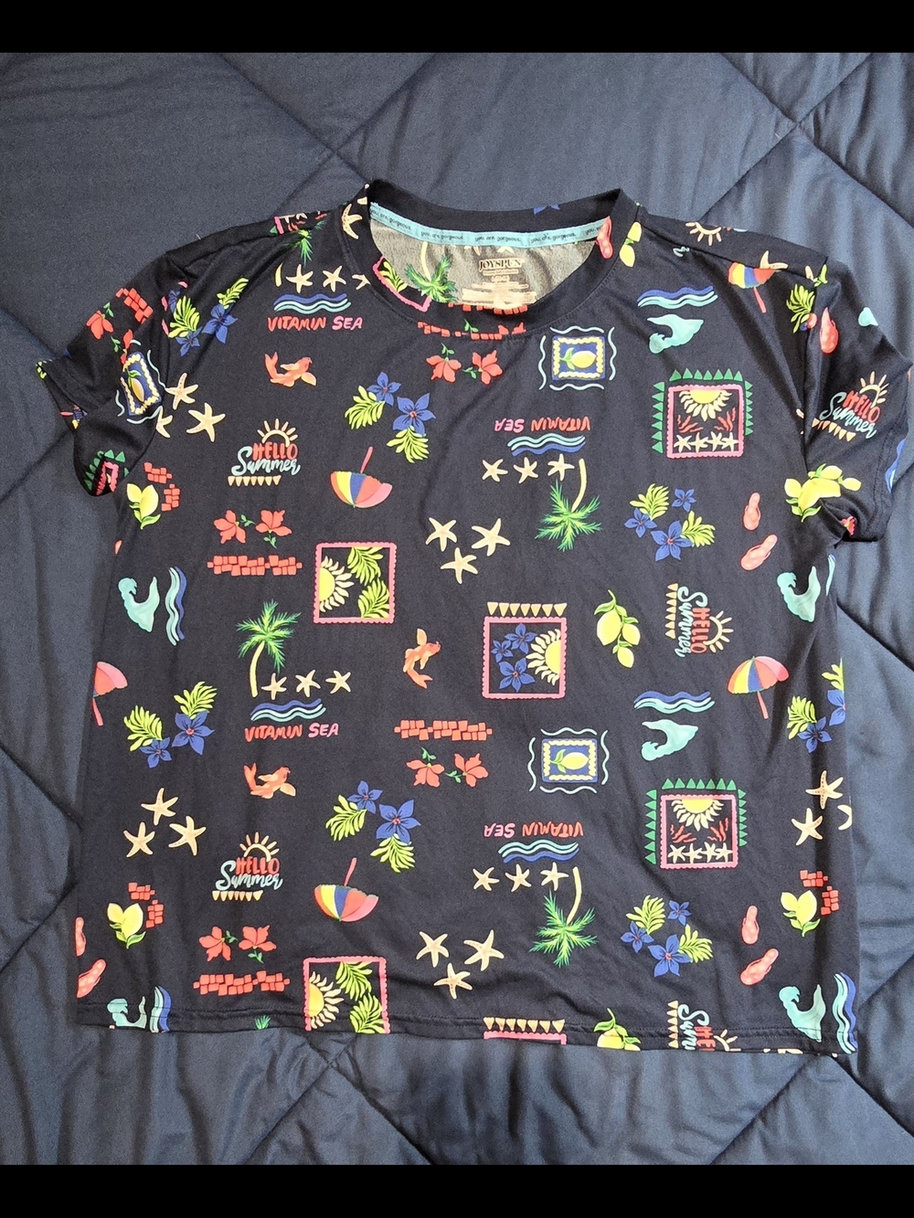 Navy Tropical Print Pj Lounge Set - Lightweight Short Sleeve & Pants - Picture 2 of 7